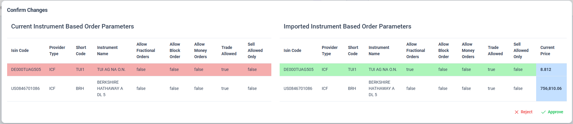 Instrument Based Order Parameters Excel